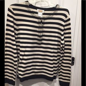 Talbots sparkly beaded black striped shirt